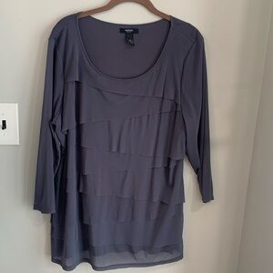 3/4 sheer sleeve gunmetal blouse, with layered accents 2X
